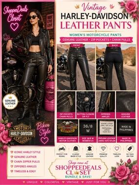 Vintage Harley-Davidson Women’s Black Genuine Leather Motorcycle Pants Size 8